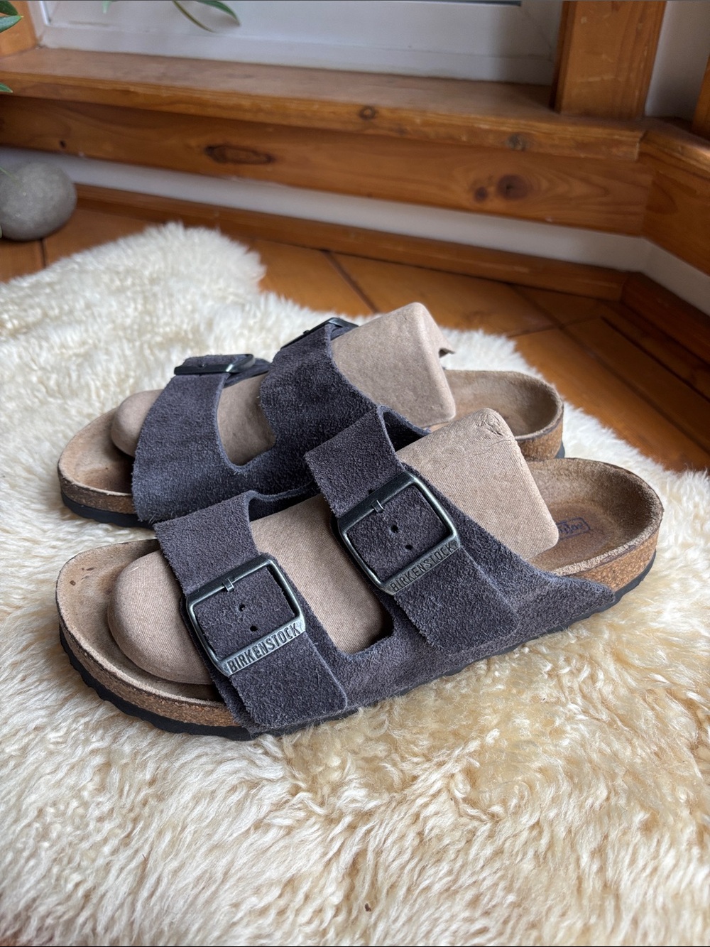 Suede Birkenstock Arizona Sandals - Picture 3 of 10